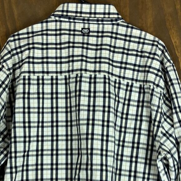Ecko Unltd Mens Shirt White Black Plaid Button Down Long Sleeve 100% Cotton XL - Picture 10 of 11